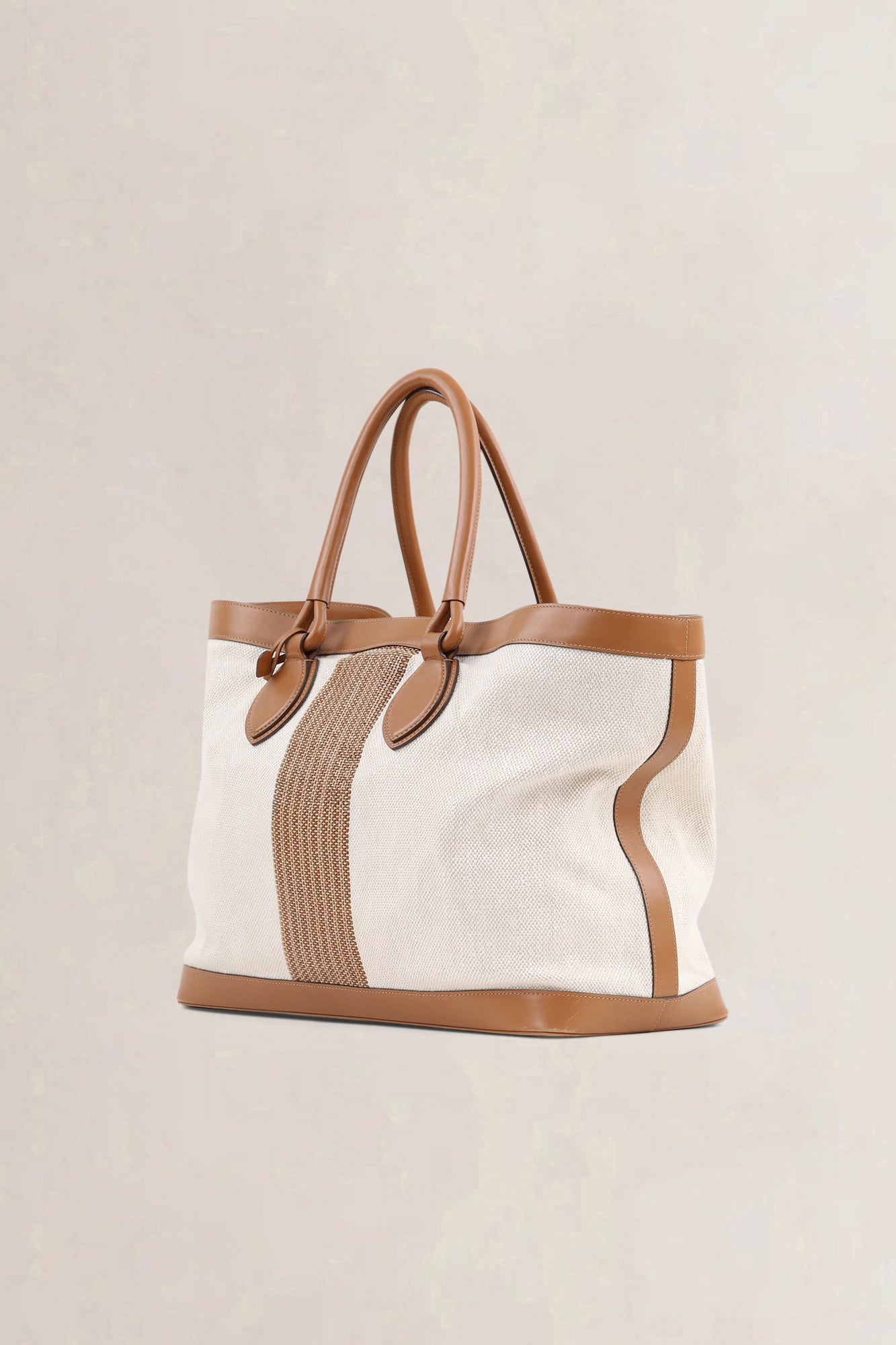 Delvaux Natural Canvas/Leather Cabas Chic Shoulder Bag