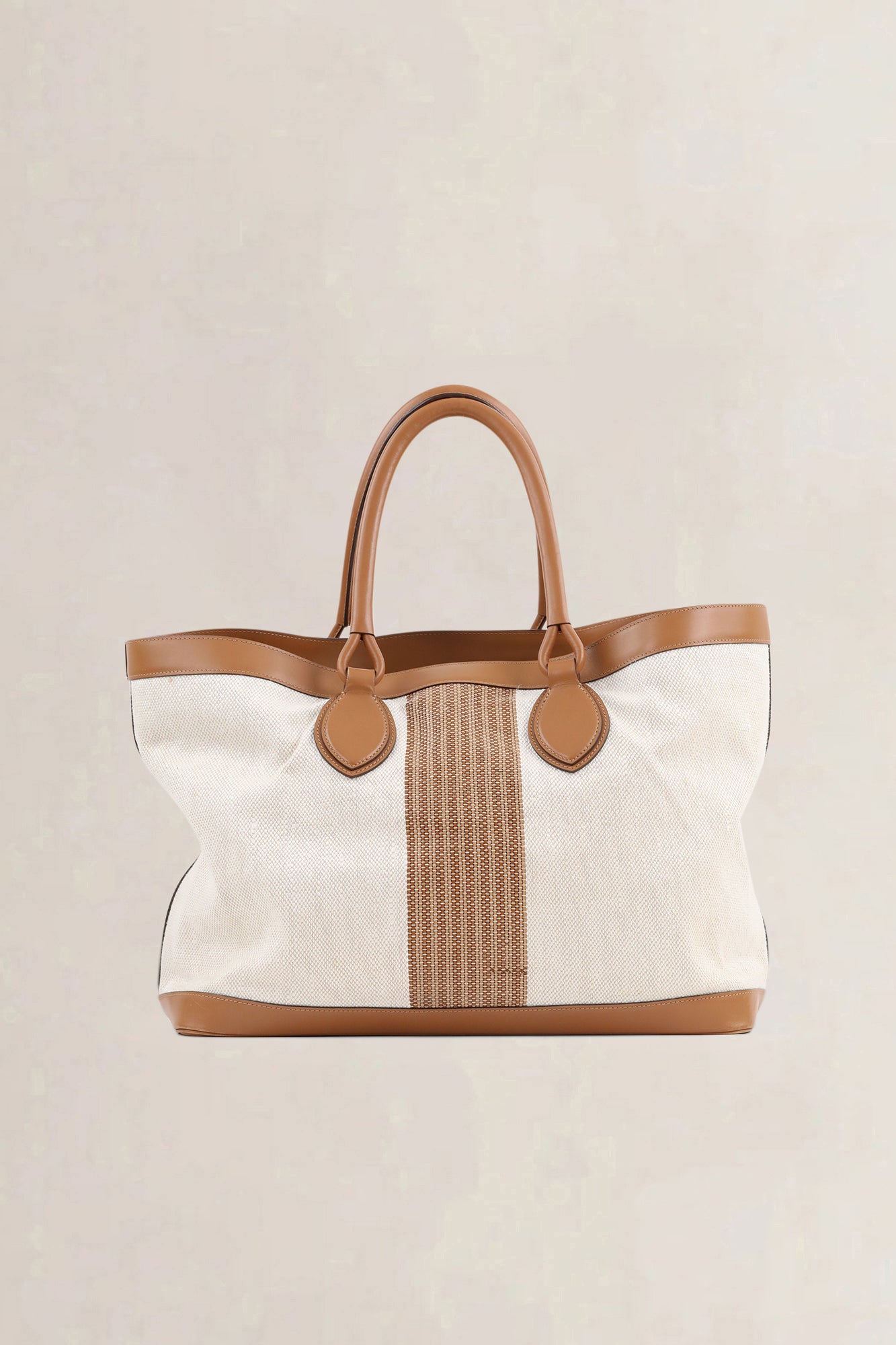 Delvaux Natural Canvas/Leather Cabas Chic Shoulder Bag