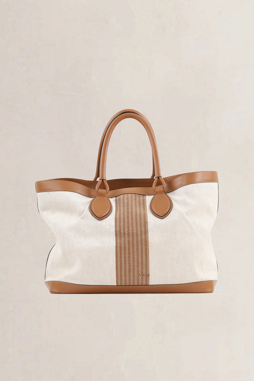 Delvaux Natural Canvas/Leather Cabas Chic Shoulder Bag
