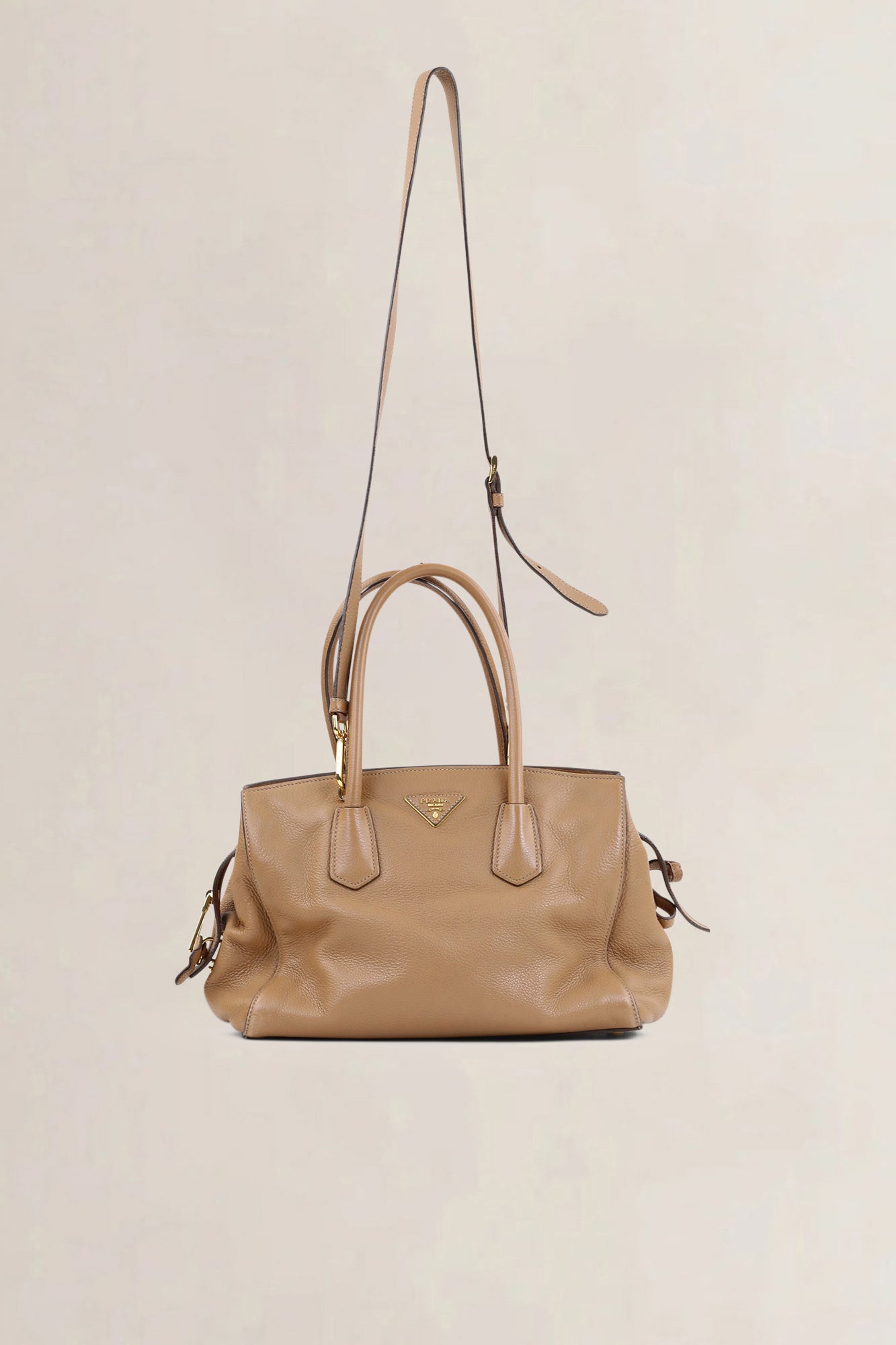 Prada Camel Vitello Daino Two Way Shoulder Bag