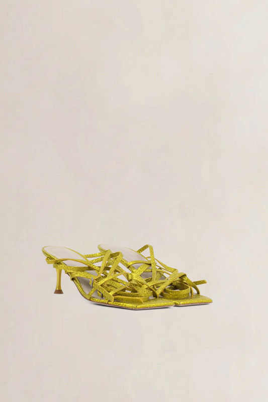 Morobé Green Metallic Lace Sandals