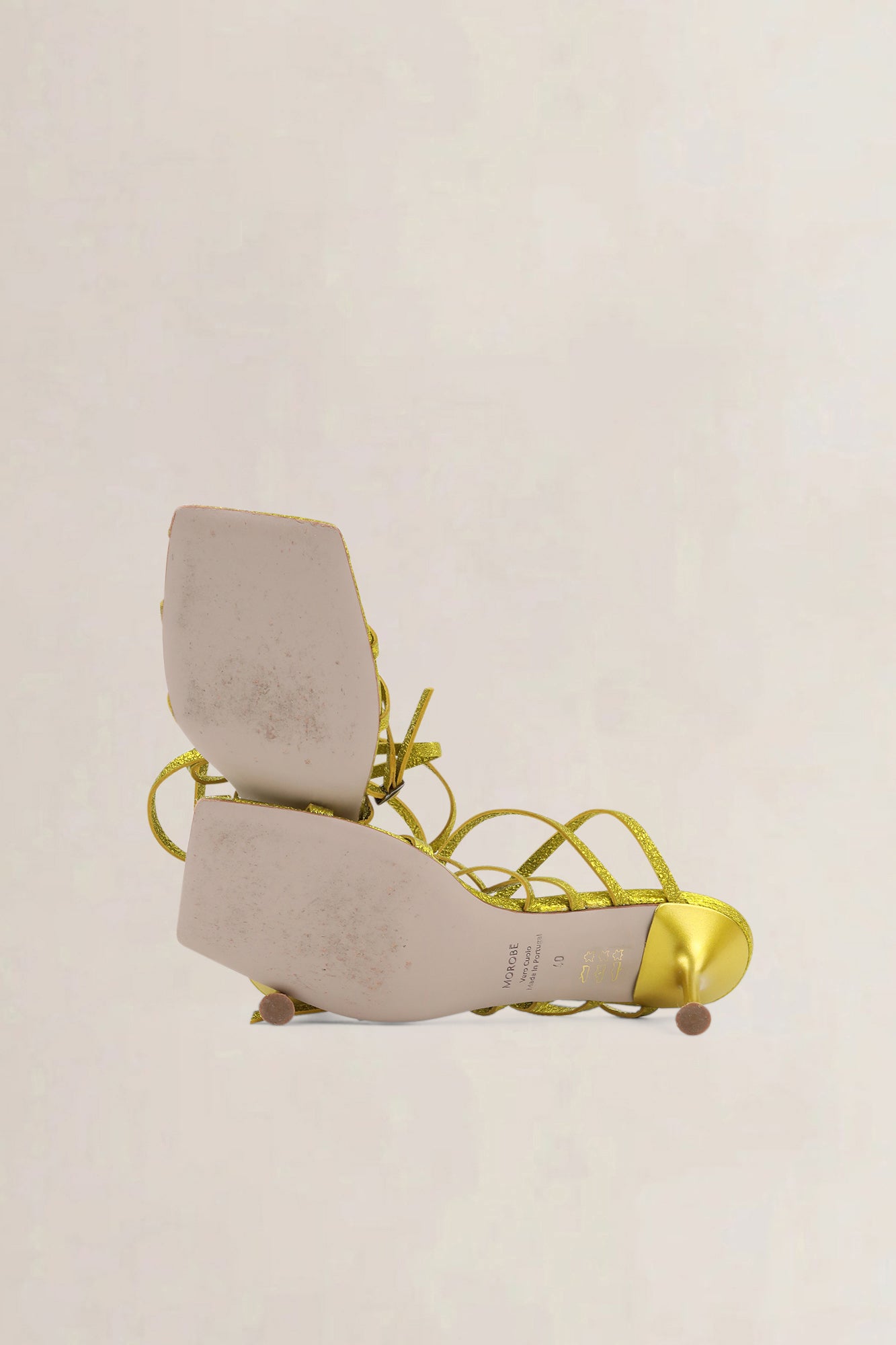 Morobé Green Metallic Lace Sandals