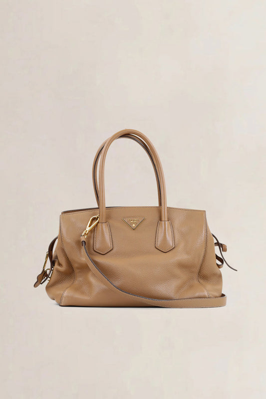 Prada Camel Vitello Daino Two Way Shoulder Bag