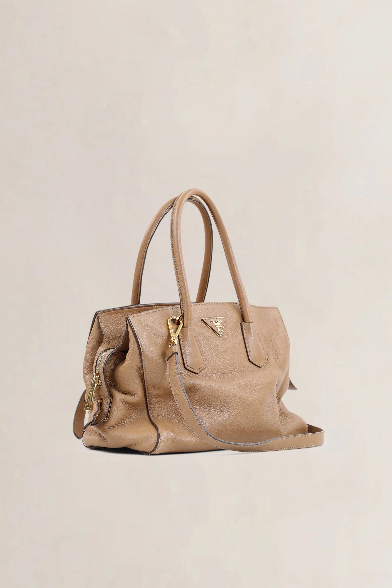 Prada Camel Vitello Daino Two Way Shoulder Bag