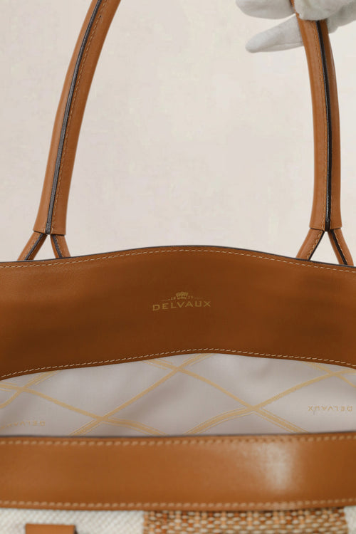 Delvaux Natural Canvas/Leather Cabas Chic Shoulder Bag