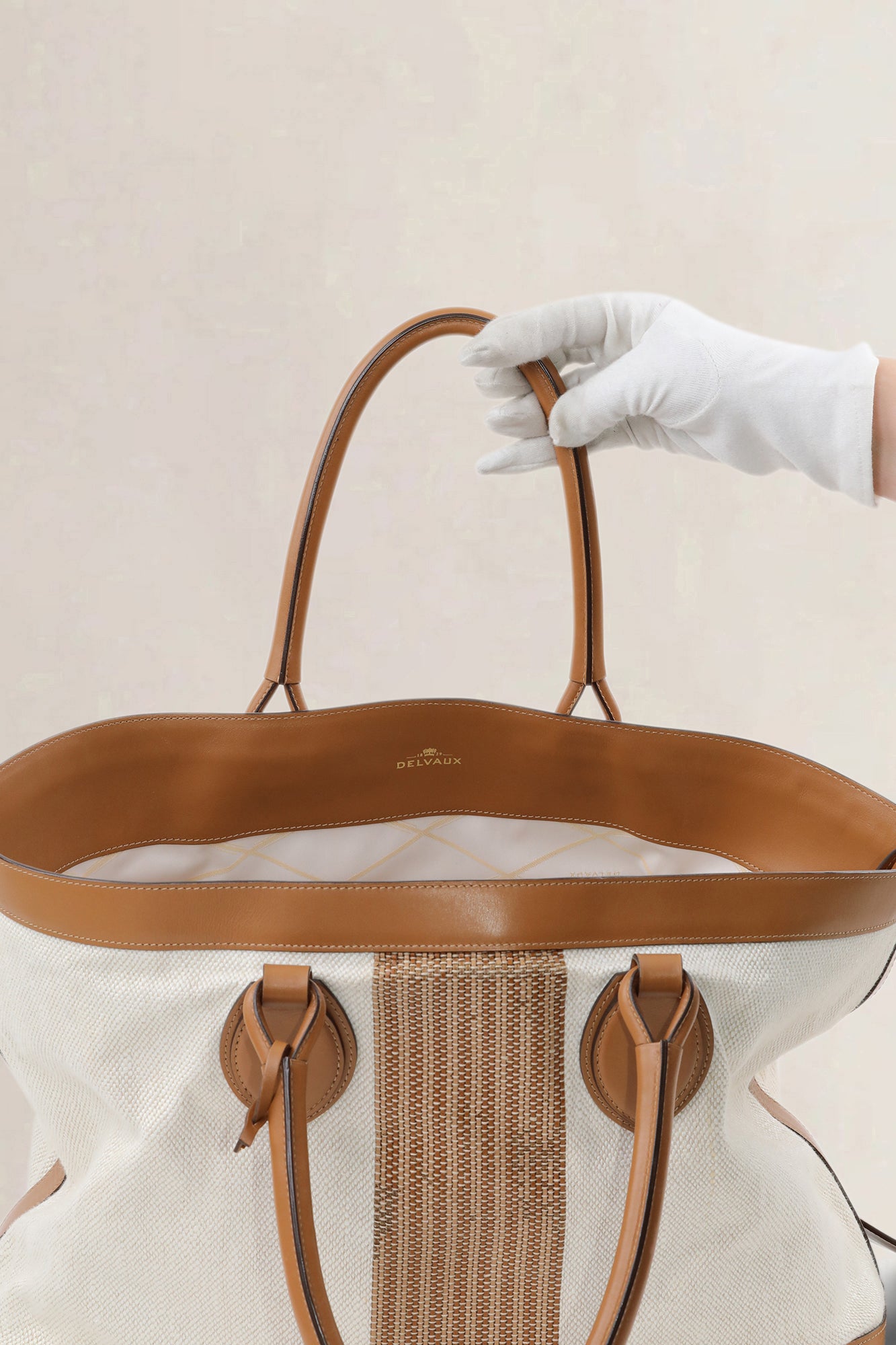 Delvaux Natural Canvas/Leather Cabas Chic Shoulder Bag