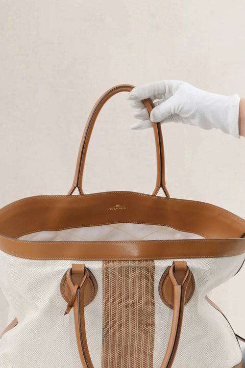 Delvaux Natural Canvas/Leather Cabas Chic Shoulder Bag