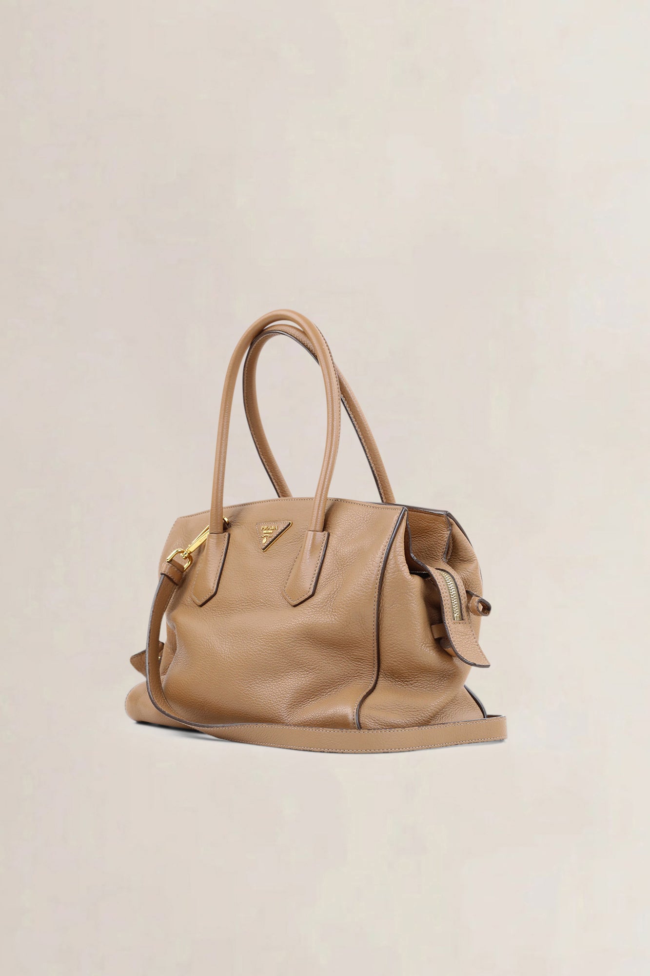 Prada Camel Vitello Daino Two Way Shoulder Bag