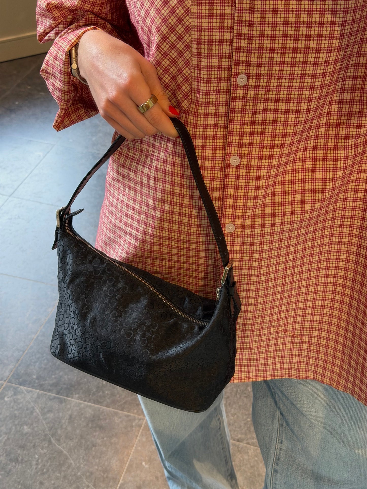 Céline Black Fabric Monogram Shoulder Bag