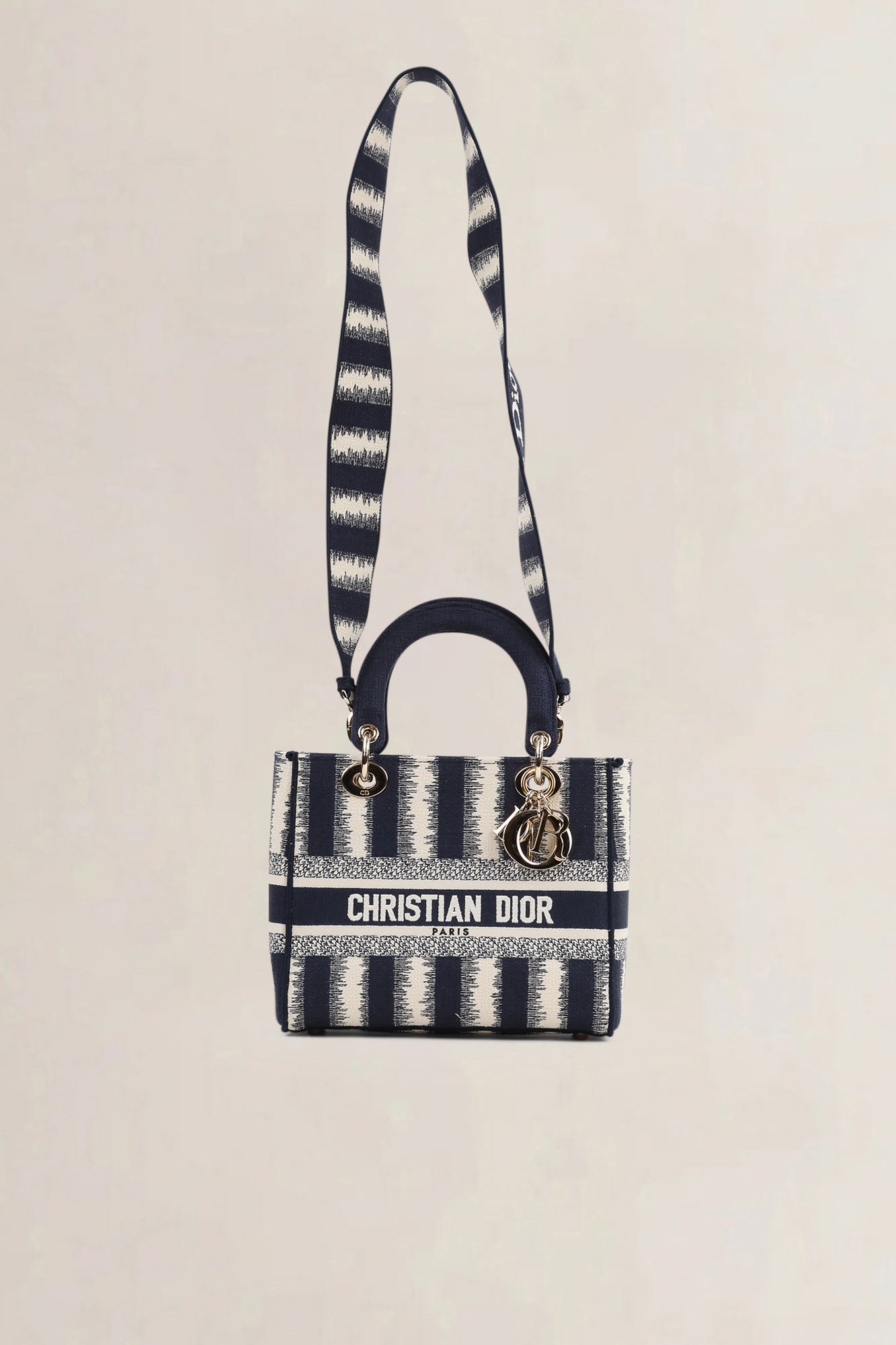 Christian Dior Blue/Beige Striped Lady  D-Lite Crossbody Bag