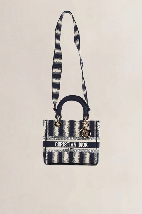Christian Dior Blue/Beige Striped Lady  D-Lite Crossbody Bag