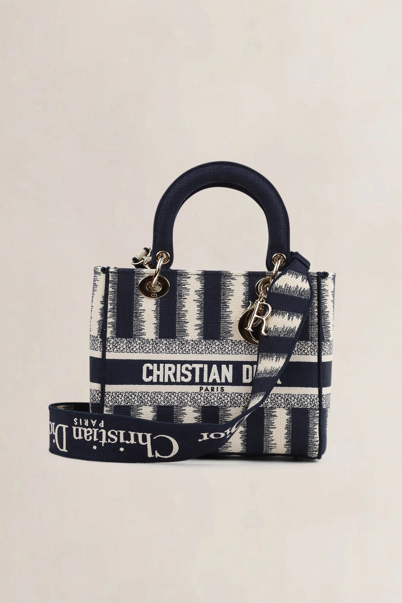Christian Dior Blue/Beige Striped Lady  D-Lite Crossbody Bag