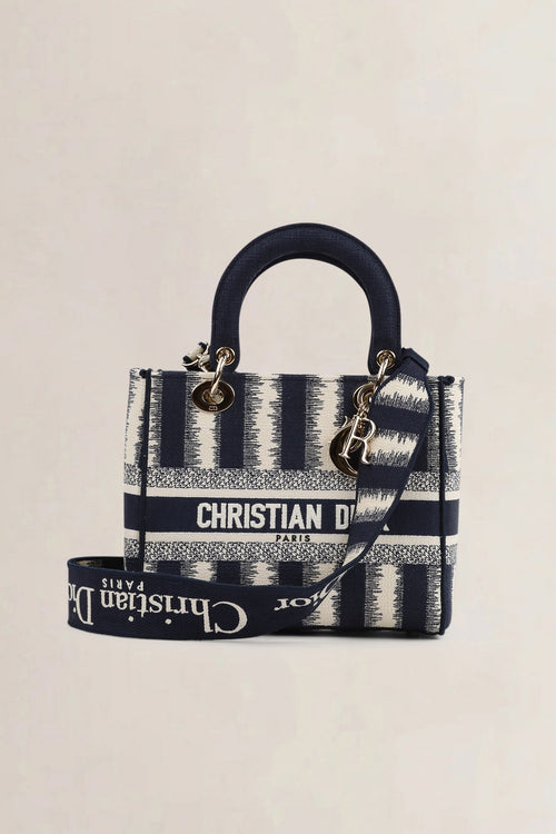 Christian Dior Blue/Beige Striped Lady  D-Lite Crossbody Bag