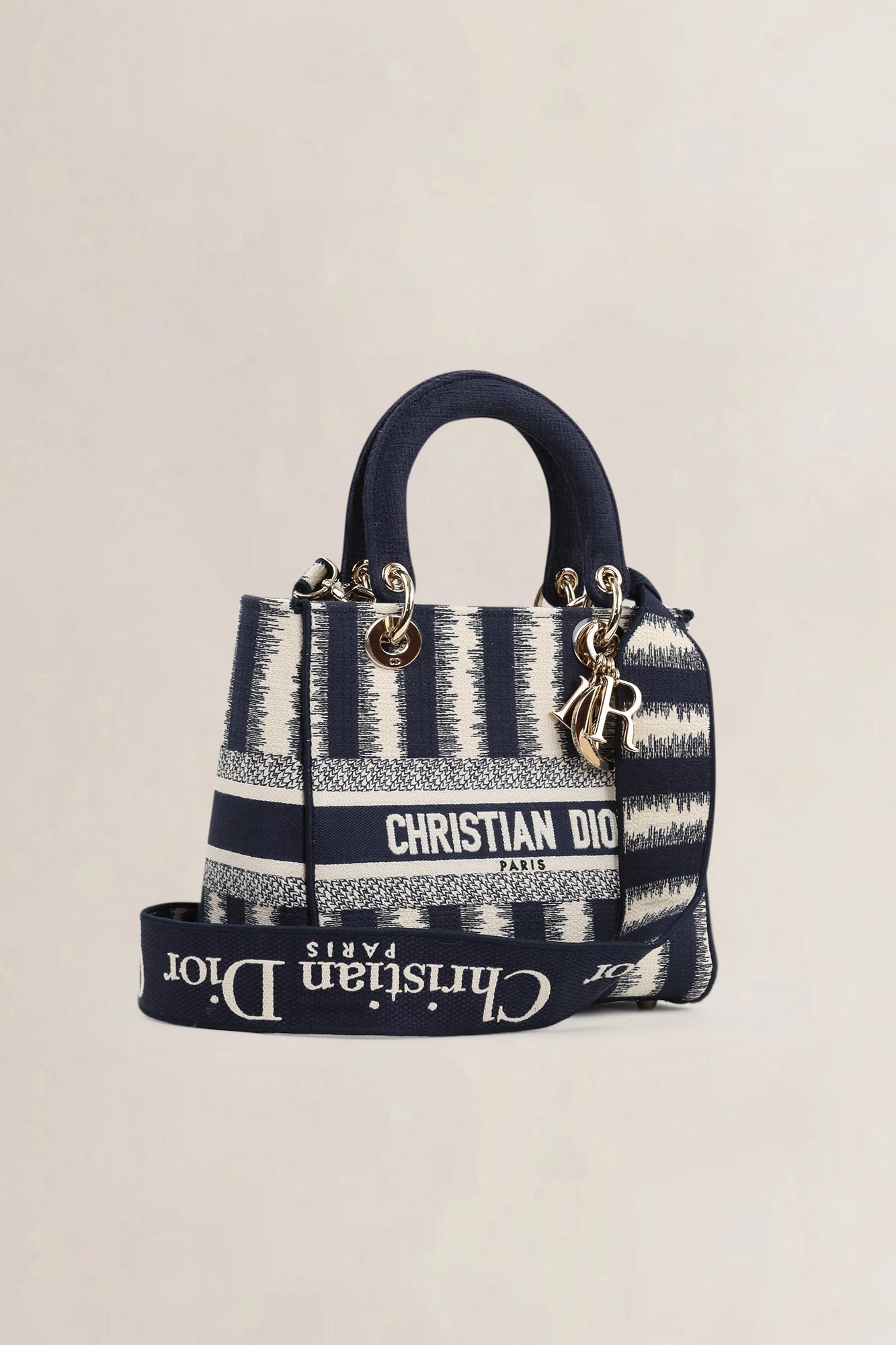 Christian Dior Blue/Beige Striped Lady  D-Lite Crossbody Bag