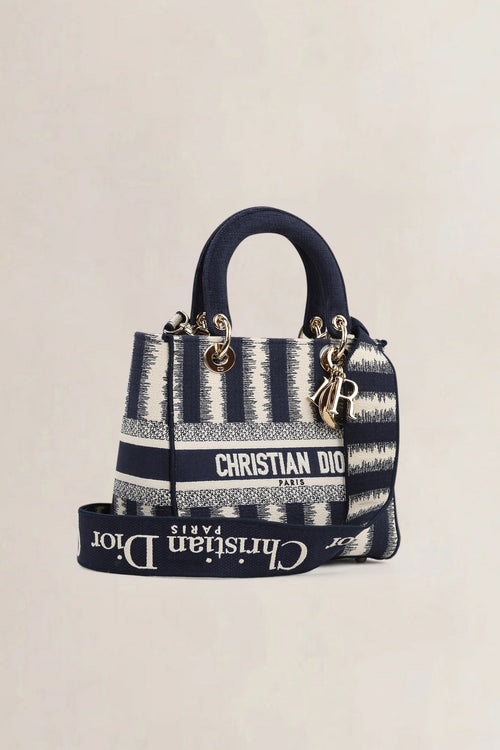 Christian Dior Blue/Beige Striped Lady  D-Lite Crossbody Bag