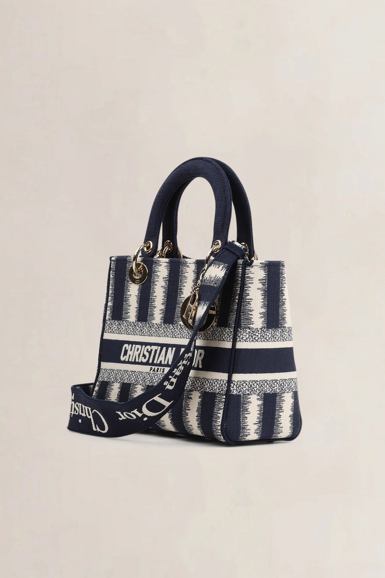 Christian Dior Blue/Beige Striped Lady  D-Lite Crossbody Bag
