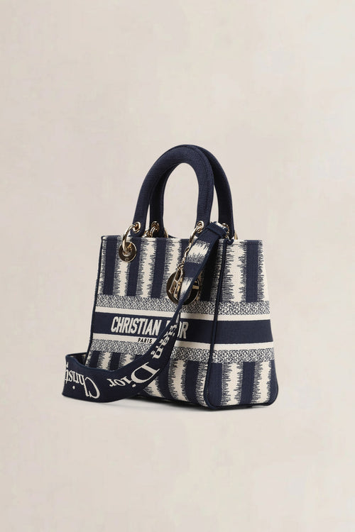 Christian Dior Blue/Beige Striped Lady  D-Lite Crossbody Bag