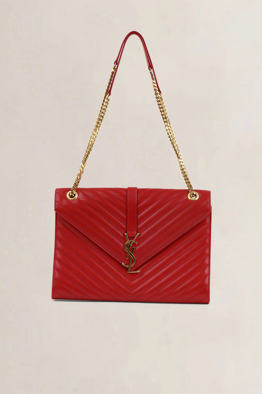 YSL Red Large Envelope Shoulder Bag