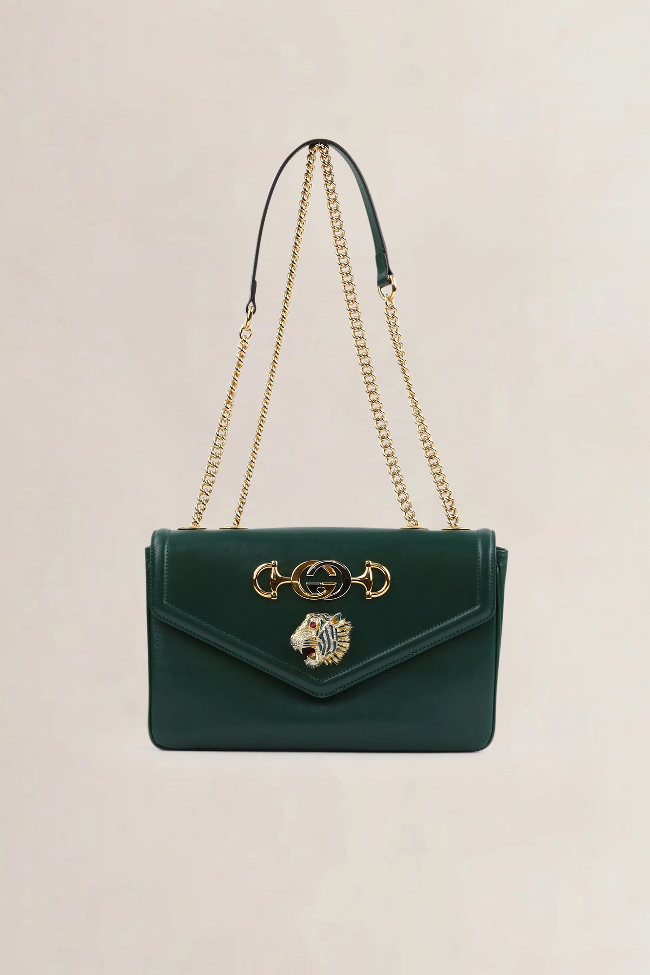 Gucci Green Rajah Tiger Head Crossbody Bag