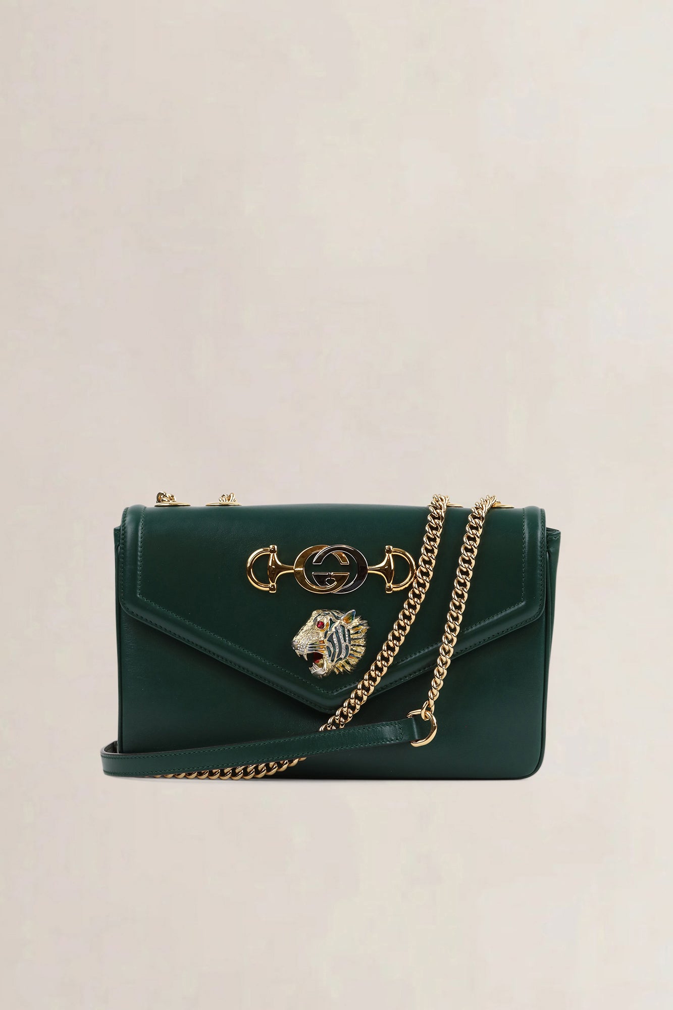Gucci Green Rajah Tiger Head Crossbody Bag