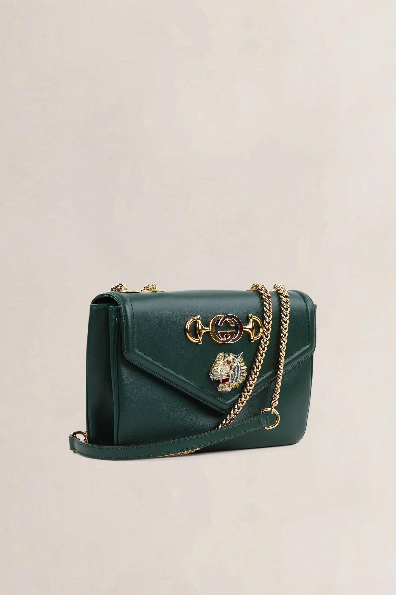 Gucci Green Rajah Tiger Head Crossbody Bag