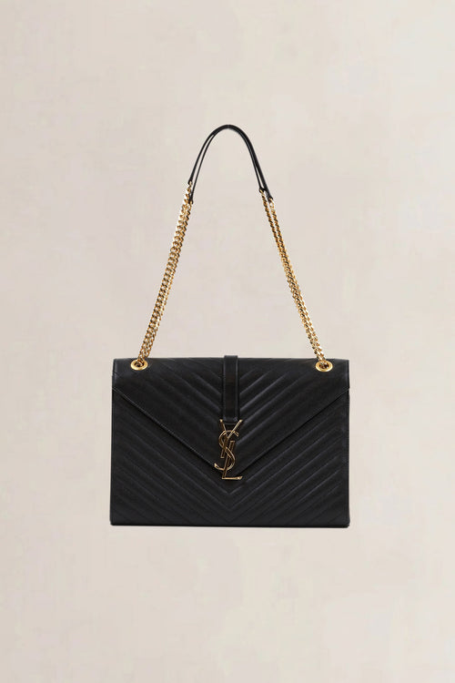 YSL Black Large Envelope Shoulder Bag