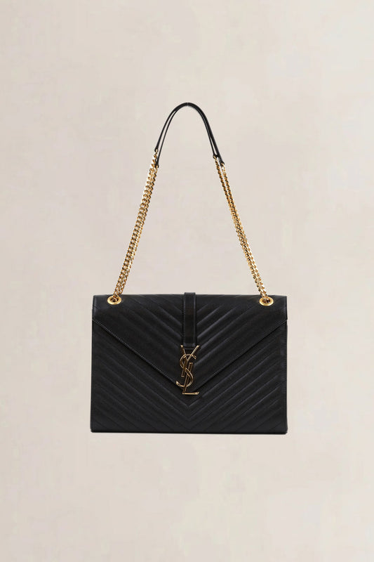 YSL Black Large Envelope Shoulder Bag