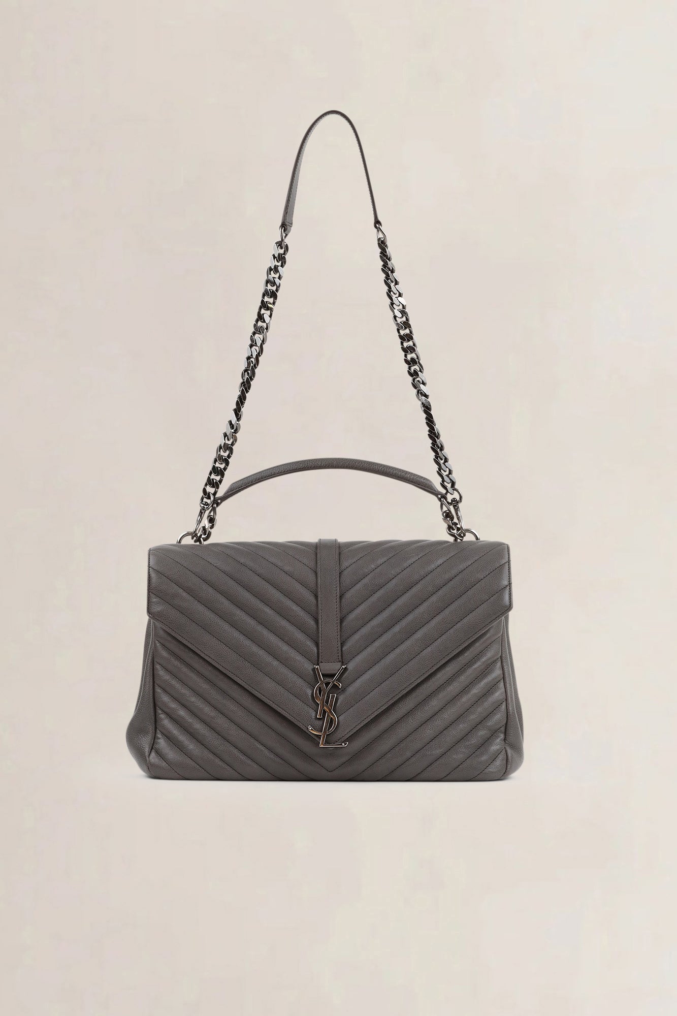YSL Grey Large College Shoulder Bag