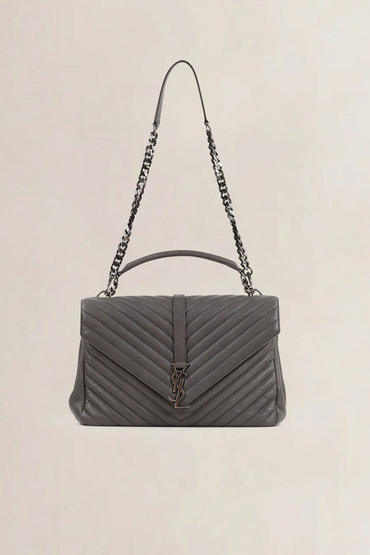 YSL Grey Large College Shoulder Bag