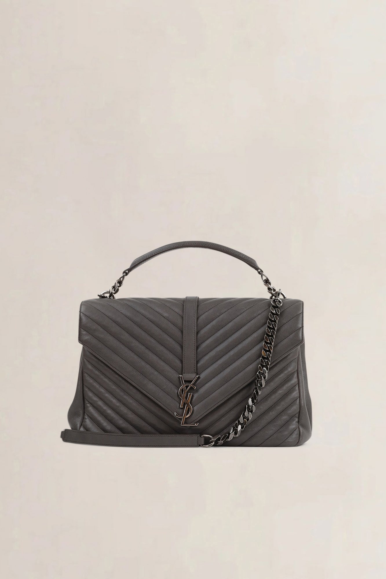 YSL Grey Large College Shoulder Bag