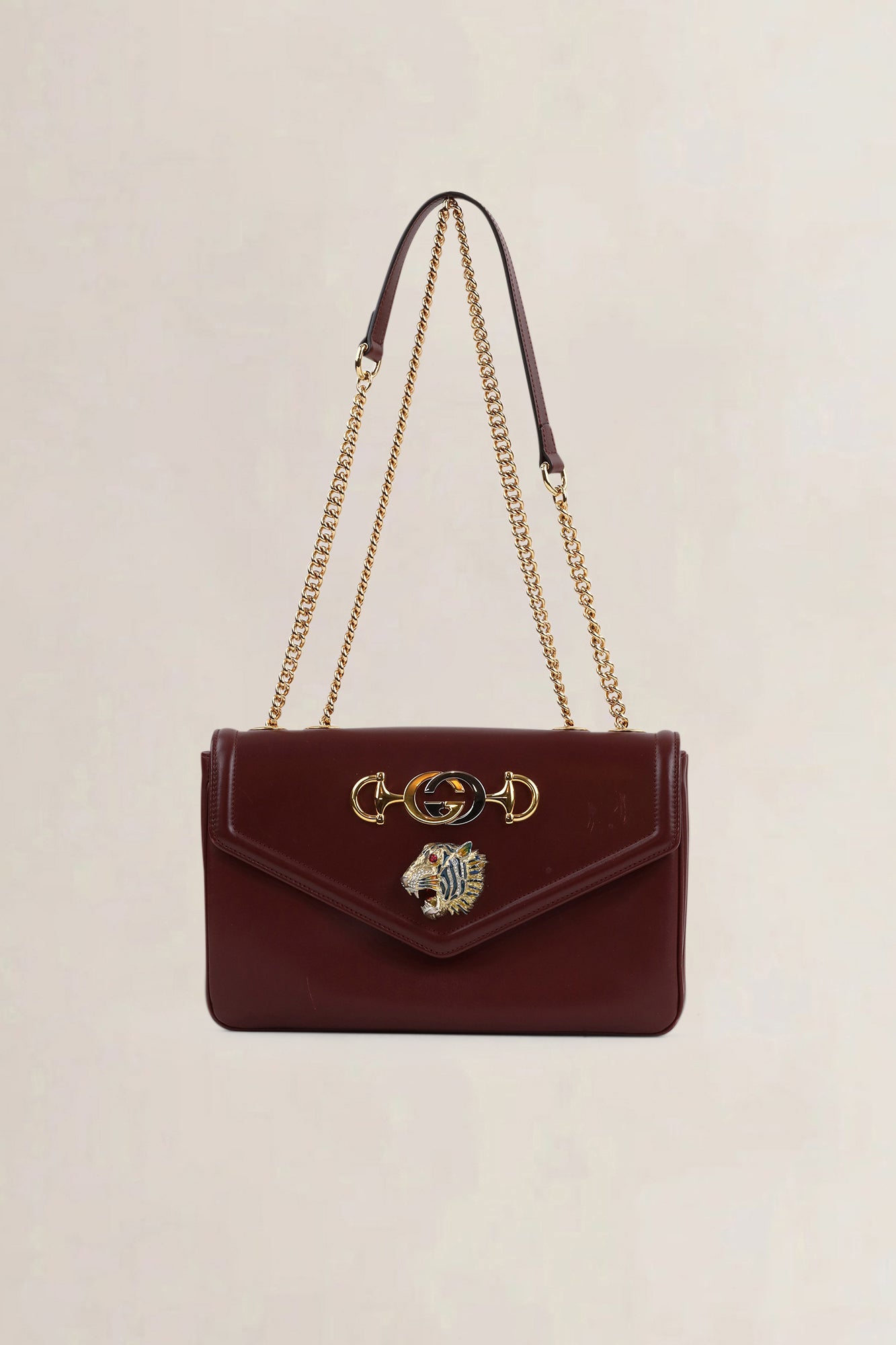 Gucci Dark Burgundy Rajah Tiger Head Crossbody Bag