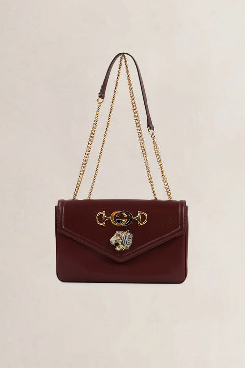Gucci Dark Burgundy Rajah Tiger Head Crossbody Bag
