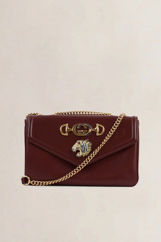 Gucci Dark Burgundy Rajah Tiger Head Crossbody Bag