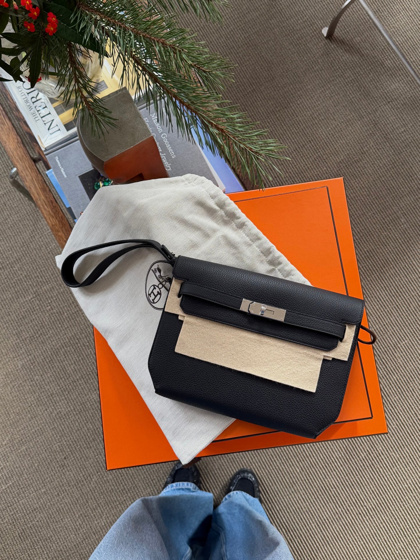 Hermès Black Kelly Dépêches 25 Pouch