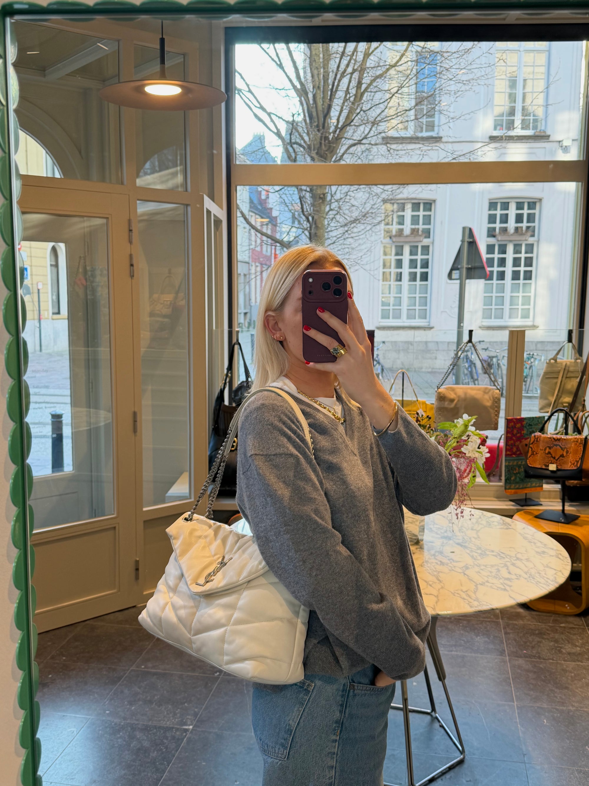 Saint Laurent White Loulou Large Shoulder Bag