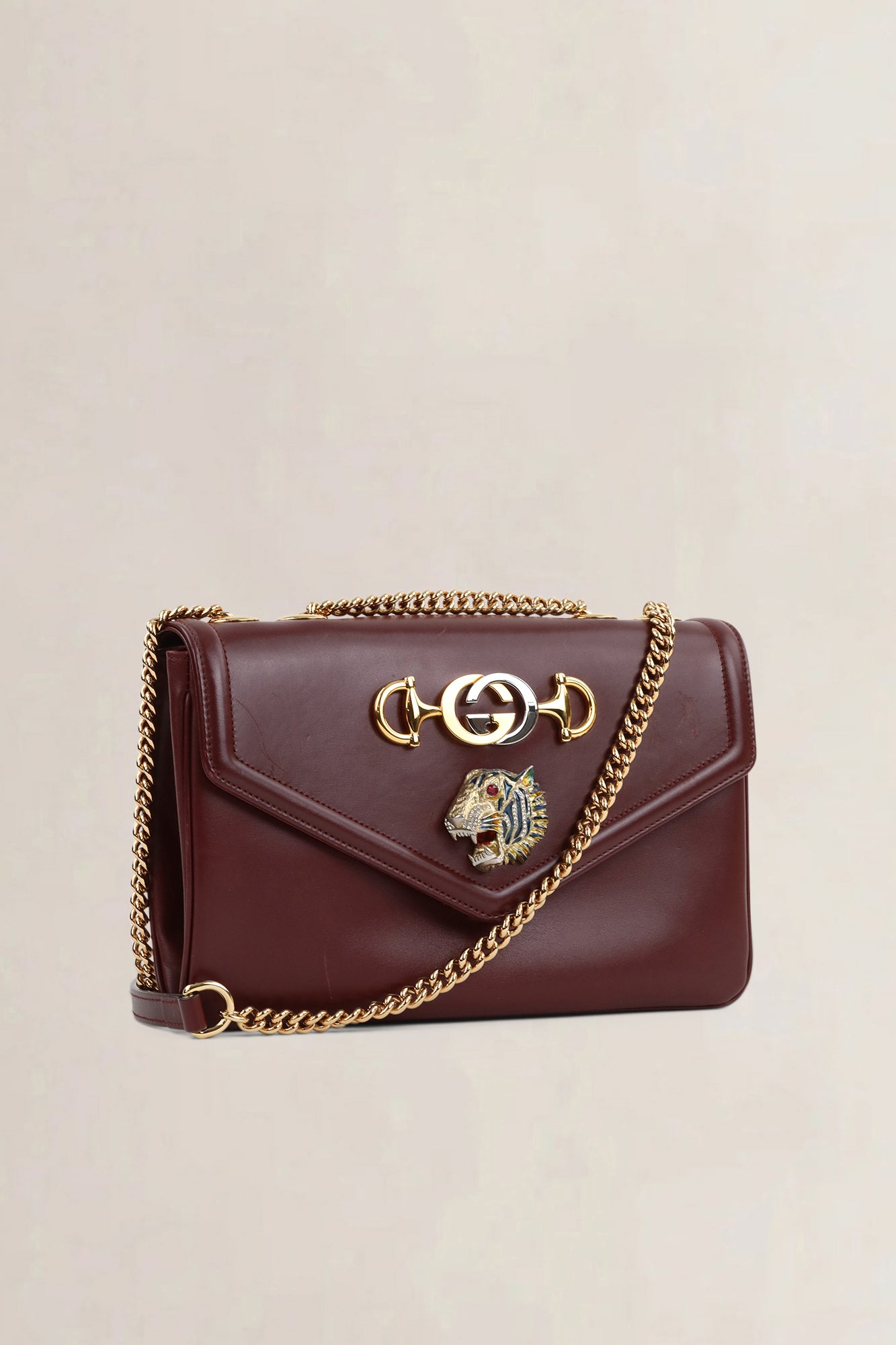 Gucci Dark Burgundy Rajah Tiger Head Crossbody Bag