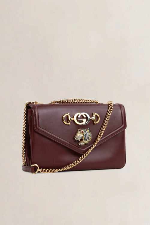 Gucci Dark Burgundy Rajah Tiger Head Crossbody Bag