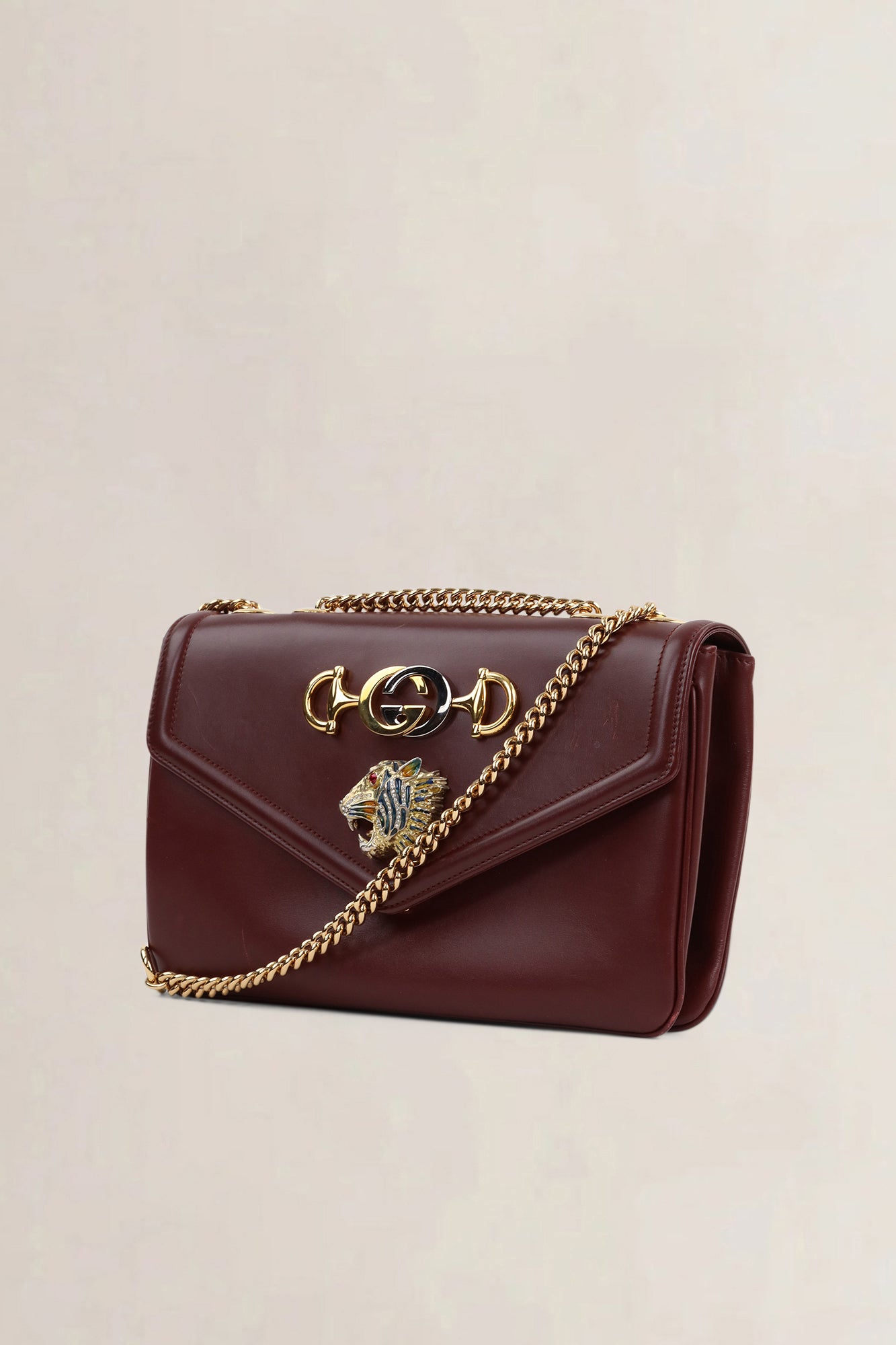 Gucci Dark Burgundy Rajah Tiger Head Crossbody Bag