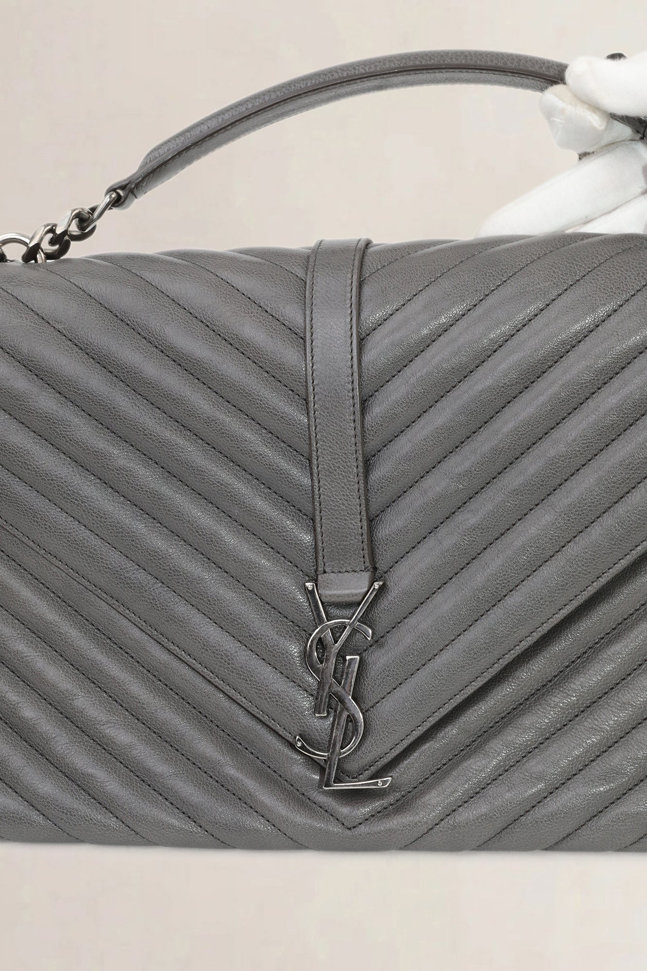 YSL Grey Large College Shoulder Bag