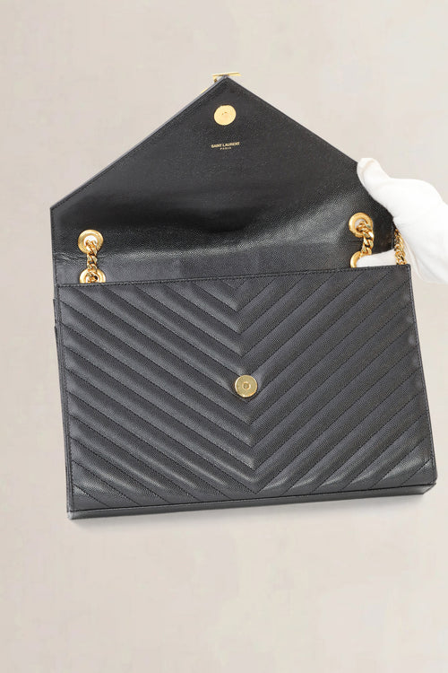 YSL Black Large Envelope Shoulder Bag