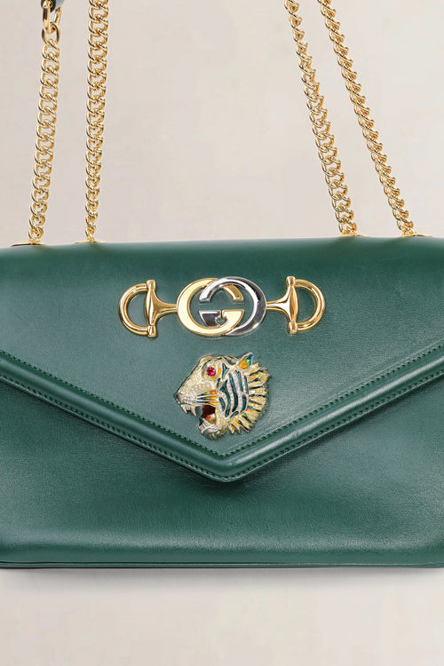 Gucci Green Rajah Tiger Head Crossbody Bag