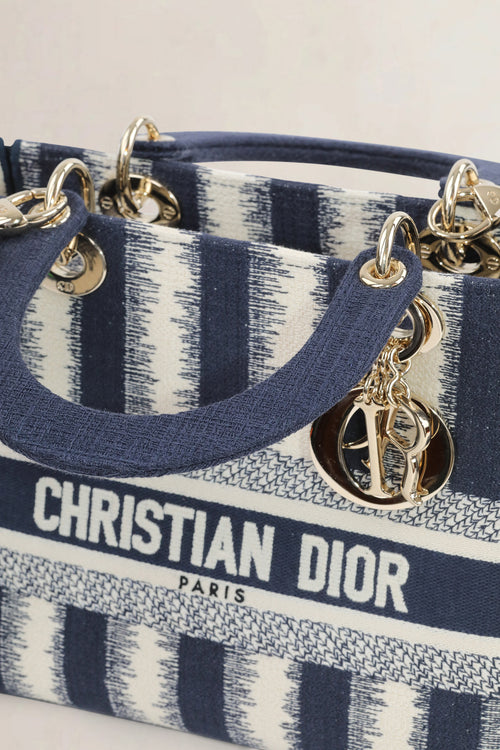 Christian Dior Blue/Beige Striped Lady  D-Lite Crossbody Bag