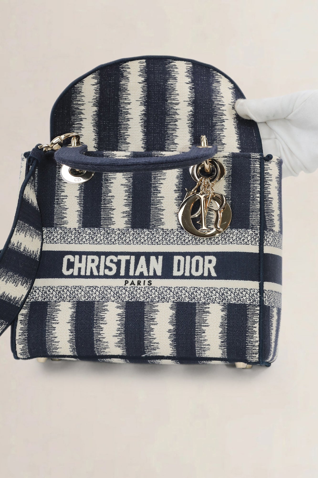 Christian Dior Blue/Beige Striped Lady  D-Lite Crossbody Bag