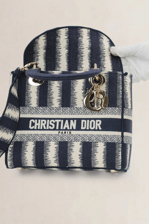 Christian Dior Blue/Beige Striped Lady  D-Lite Crossbody Bag