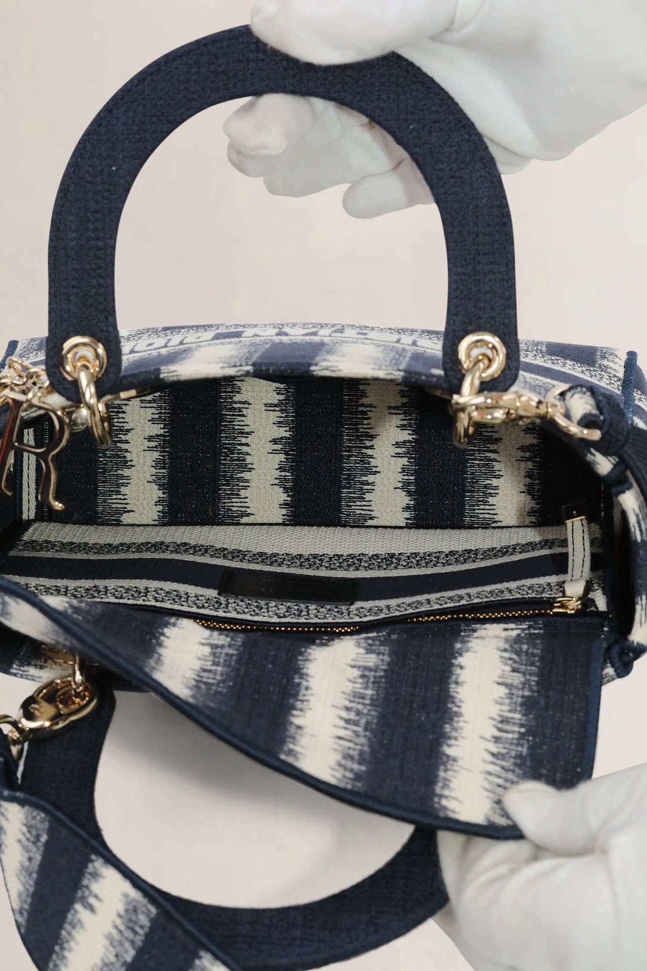 Christian Dior Blue/Beige Striped Lady  D-Lite Crossbody Bag