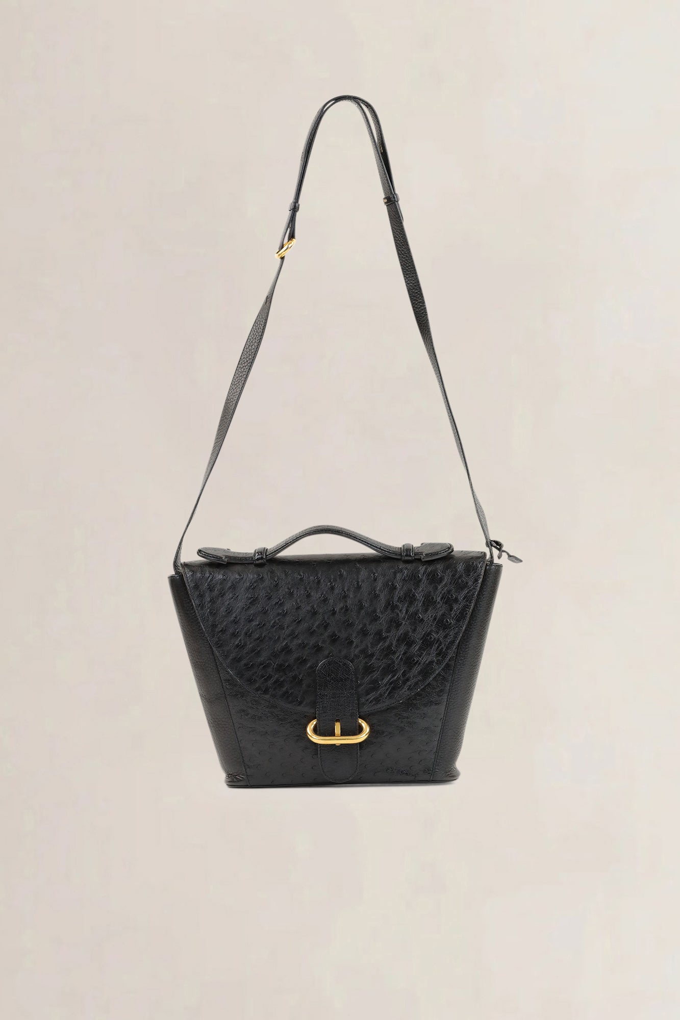 Delvaux Black Ostrich Leather Crossbody Bag