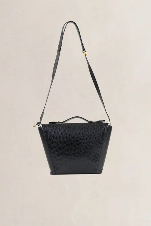 Delvaux Black Ostrich Leather Crossbody Bag