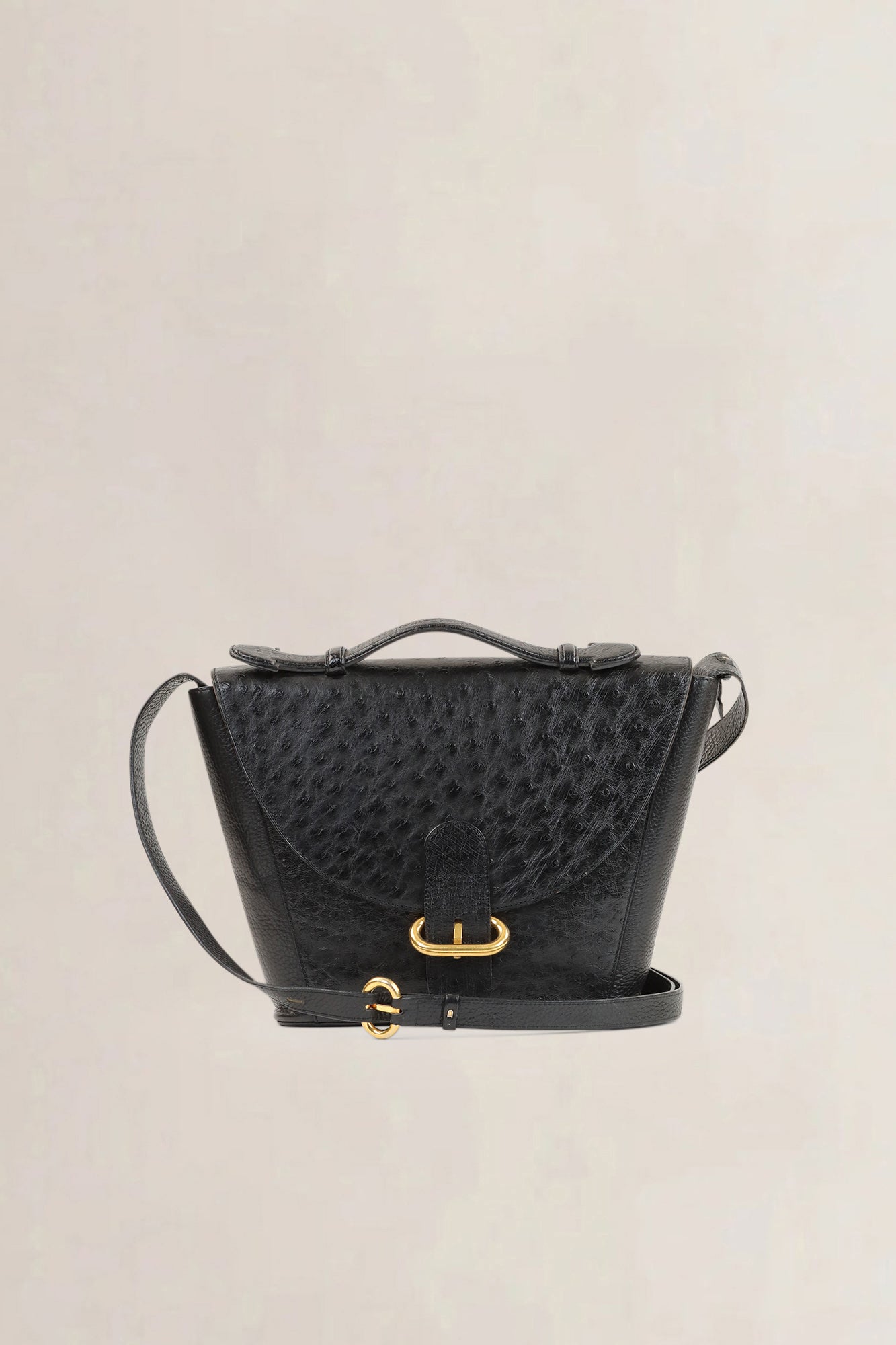 Delvaux Black Ostrich Leather Crossbody Bag