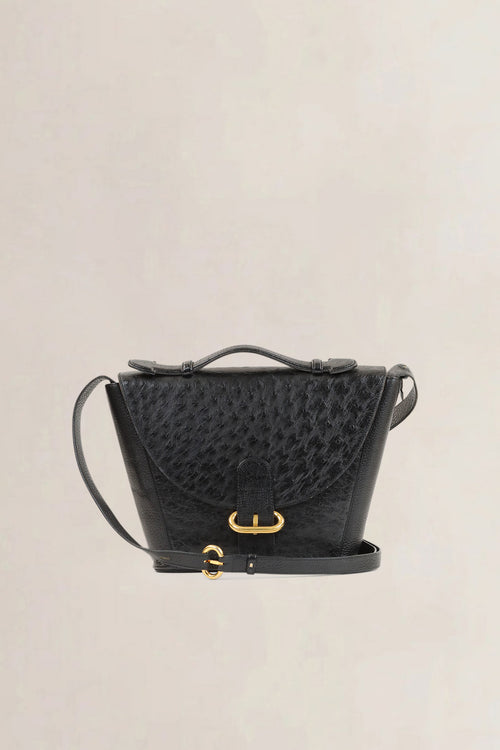 Delvaux Black Ostrich Leather Crossbody Bag
