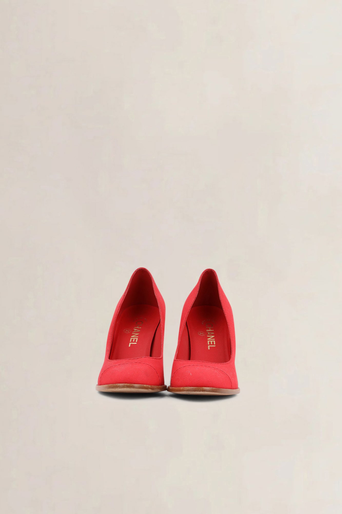 Chanel Red Canvas Wedge Pumps